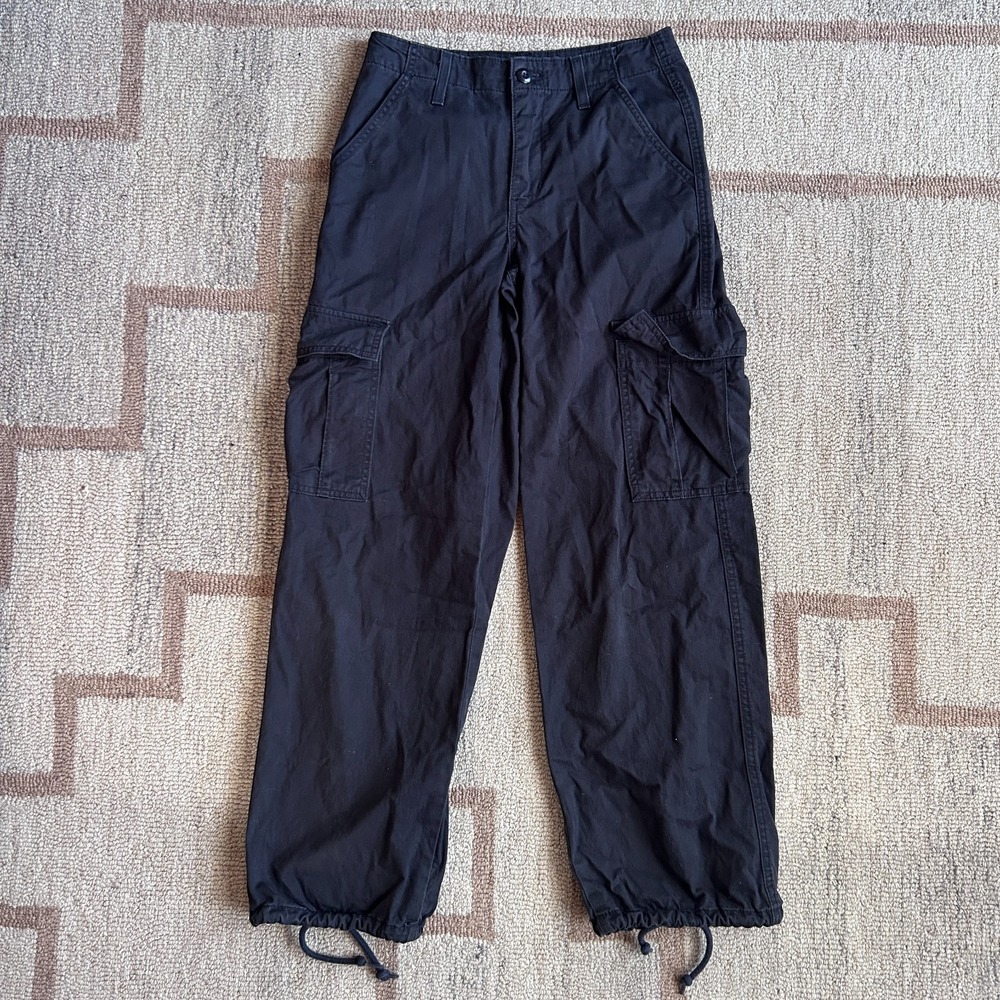 Levis 94 Baggy Cargo Pants Womens 24 Black Utility Drawstring Y2K Streetwear